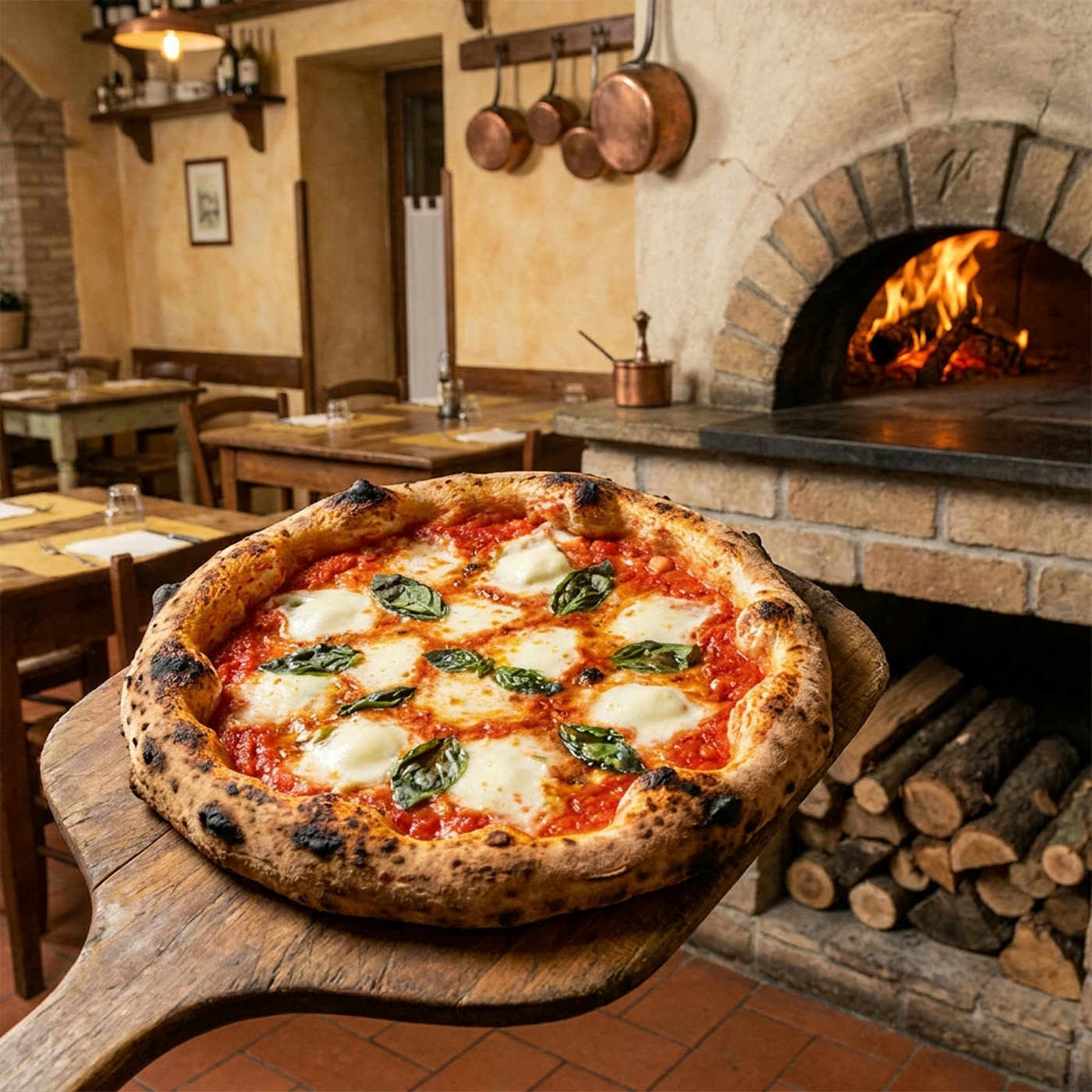 Pizza Margherita aus dem Holzofen
